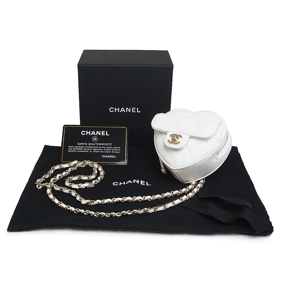 Chanel Matelasse Chain White Wallet Shoulder Lambskin Heart Bag